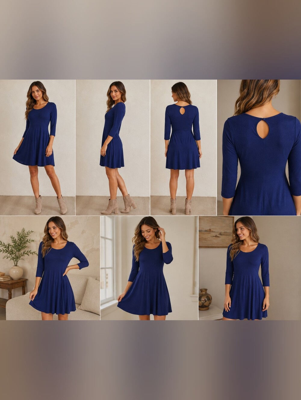 Soprano Navy Scoop-Neck A-Line Midi Dress - Picture 1 of 1